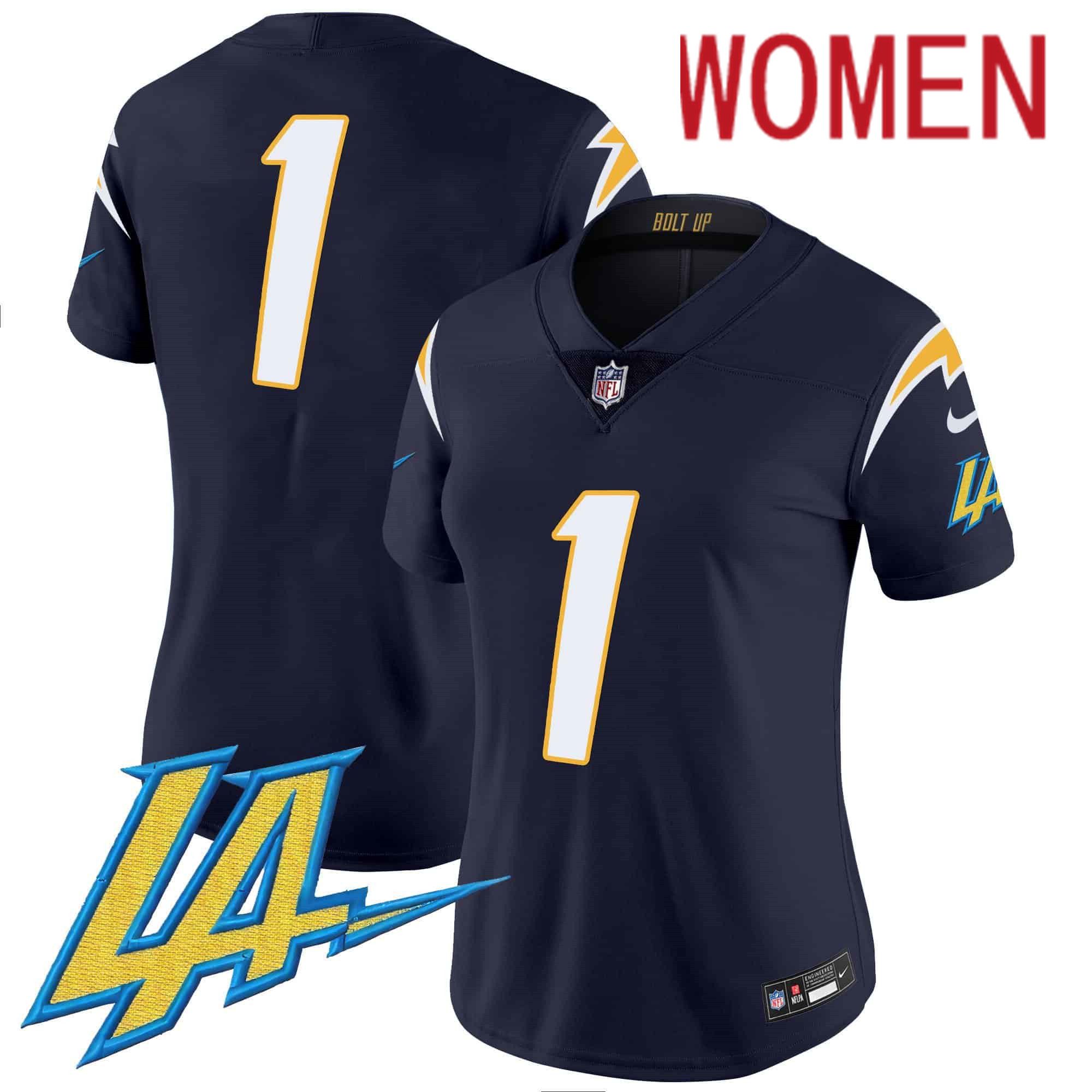 Women Los Angeles Chargers #1 No Name Drak Blue 2024 Nike Vapor Limited NFL Jersey style 1